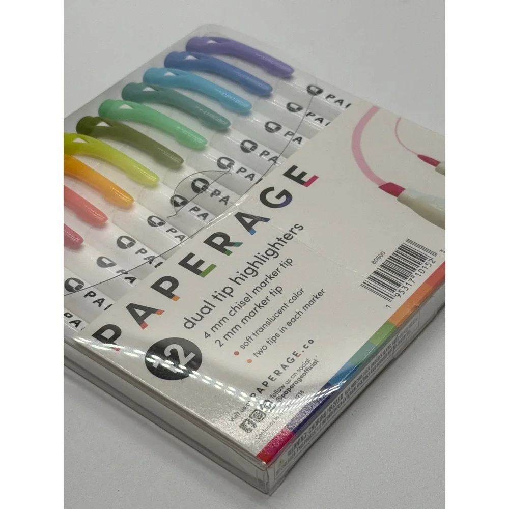 Paperage 12 Count Dual Tip Highlighters Soft Translucent Colors 4mm 2mm 80600